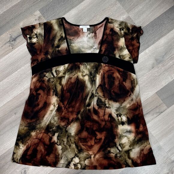 Dress Barn Tie Dye Flutter Sleeve Tunic Top Shirt Brown Black 1X - Picture 12 of 12